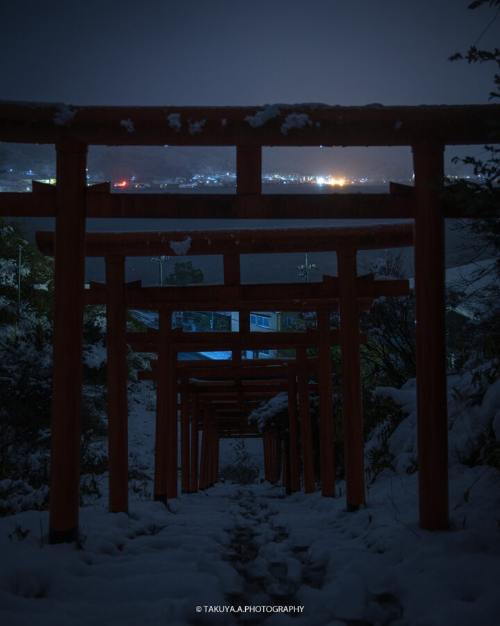 京都府の絶景 天橋立 雪舟観と獅子崎稲荷神社の雪景色