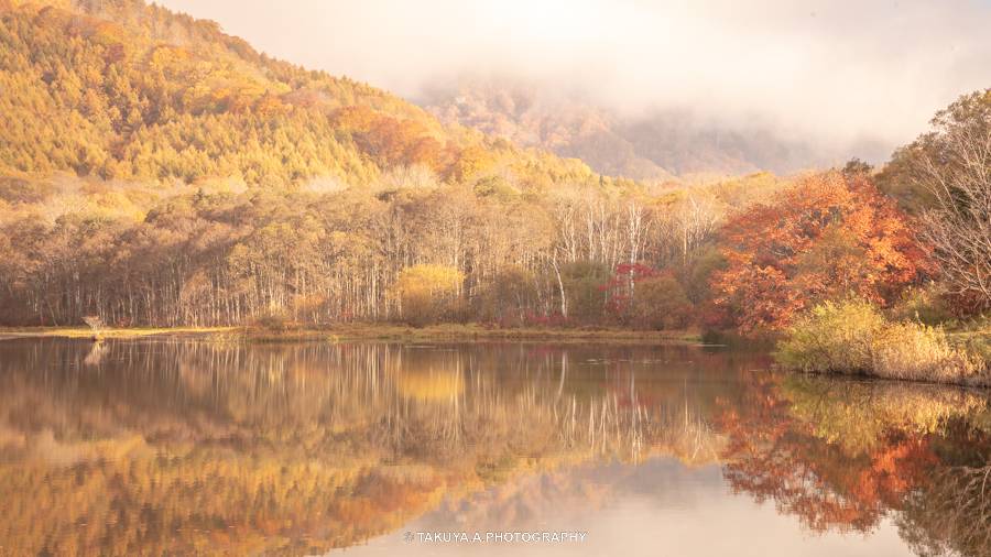 長野県の絶景 鏡池の紅葉